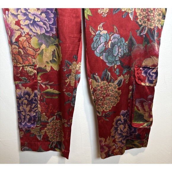 Biya Johnny Was Silk Floral Crop Pants Women's Size XS Pull On Pockets - Picture 3 of 16